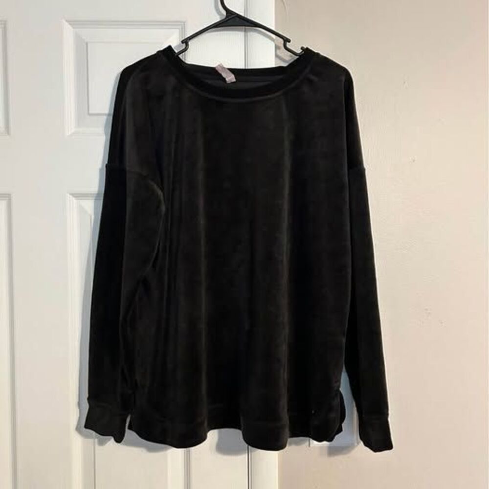 Ideology Women's XL Black Velour Velvet Pullover Sweatshirt Long Sleeve NWOT